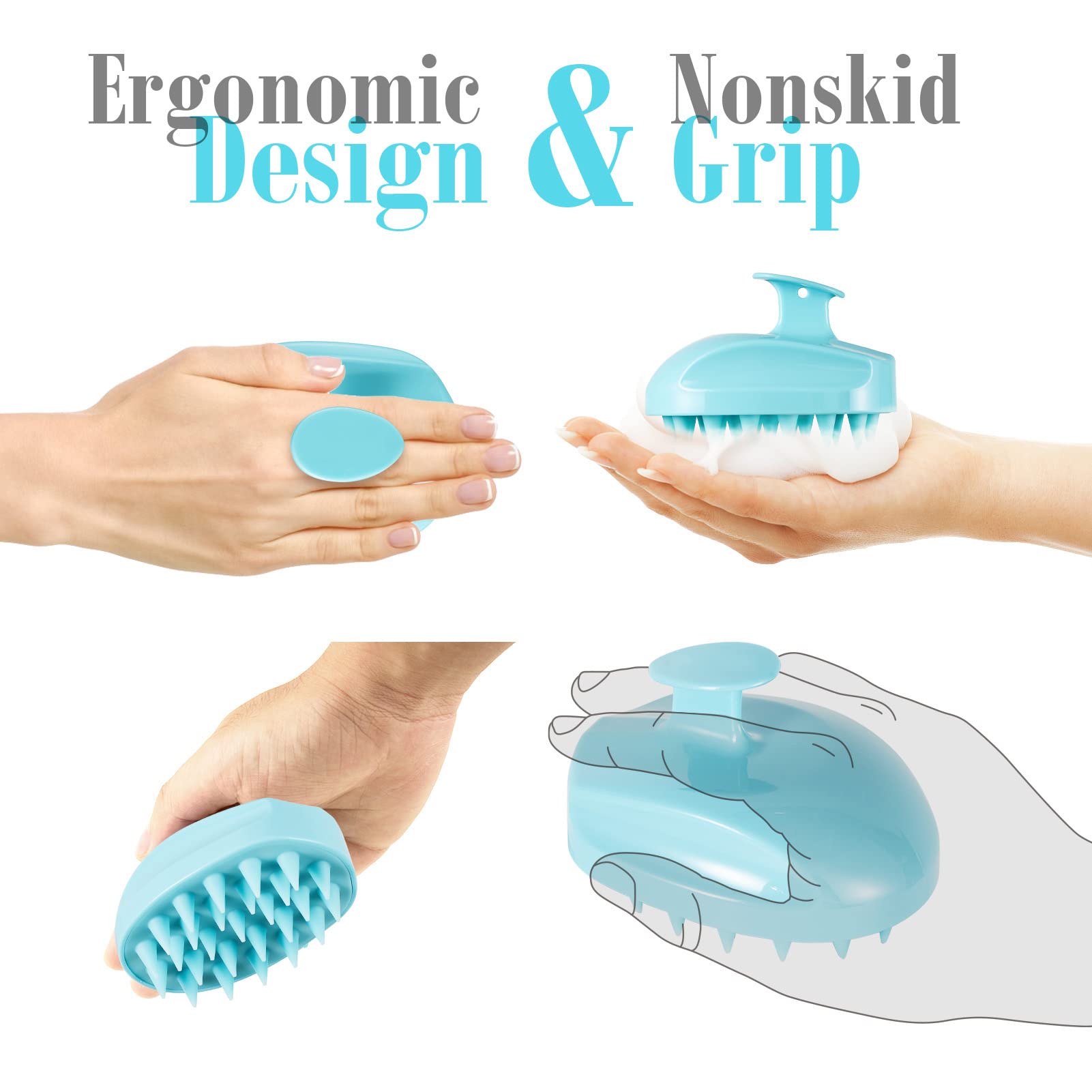 Sosoon Scalp Massager, Shampoo Brush Hair Scrub Brush for Wet and Dry Hair, Soft Silicone Bristles Head Massager Clean Hair, Reduce Dandruff, Massage Scalp, Promote Hair Growth, Blue