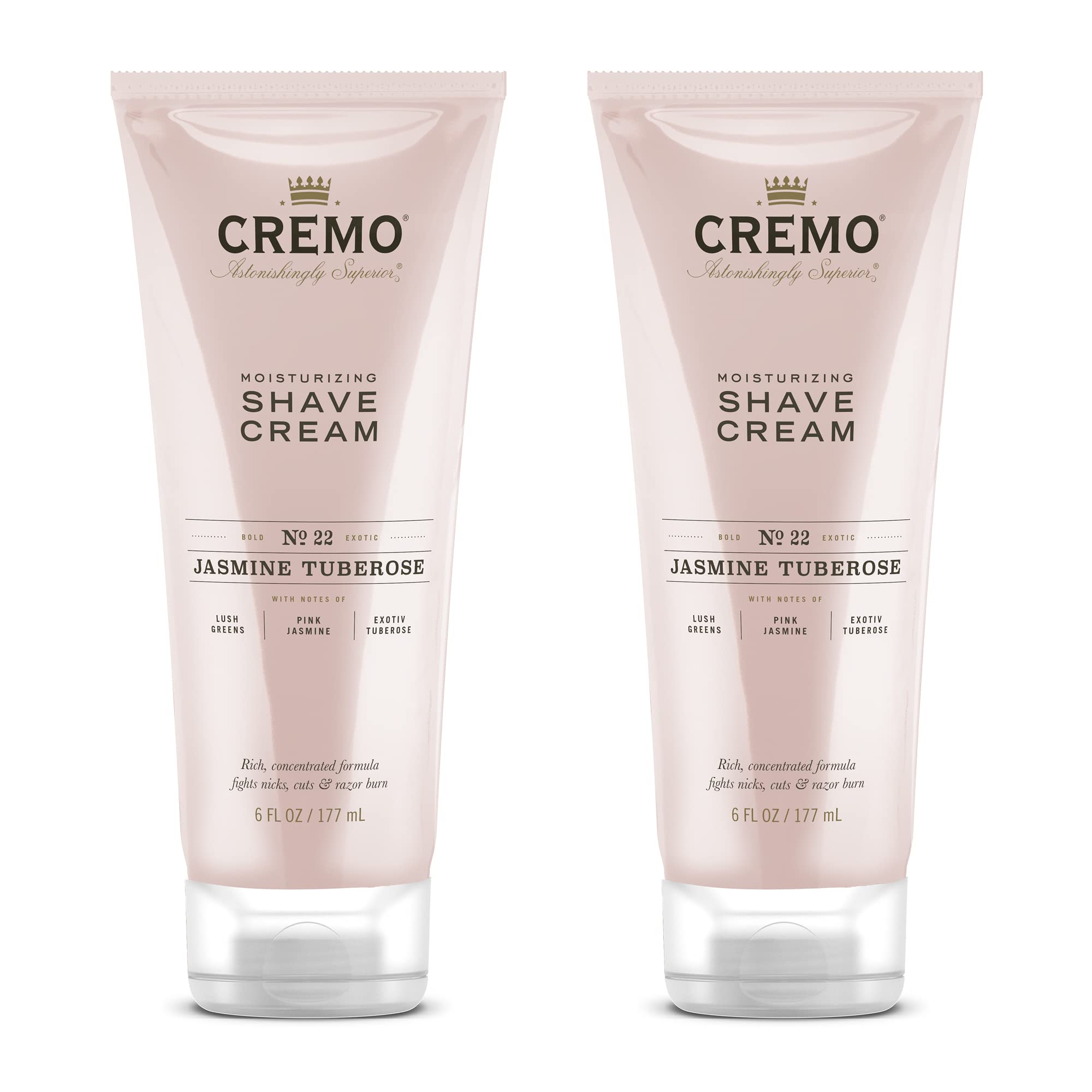 Cremo Womens Shaving Cream Sensitive Skin, Moisturizing, Jasmine Tuberose, Ultra-Slick Shave Cream for Women, Fights Nicks, Cuts and Razor Burn, 6 Fl Oz (Pack of 2)