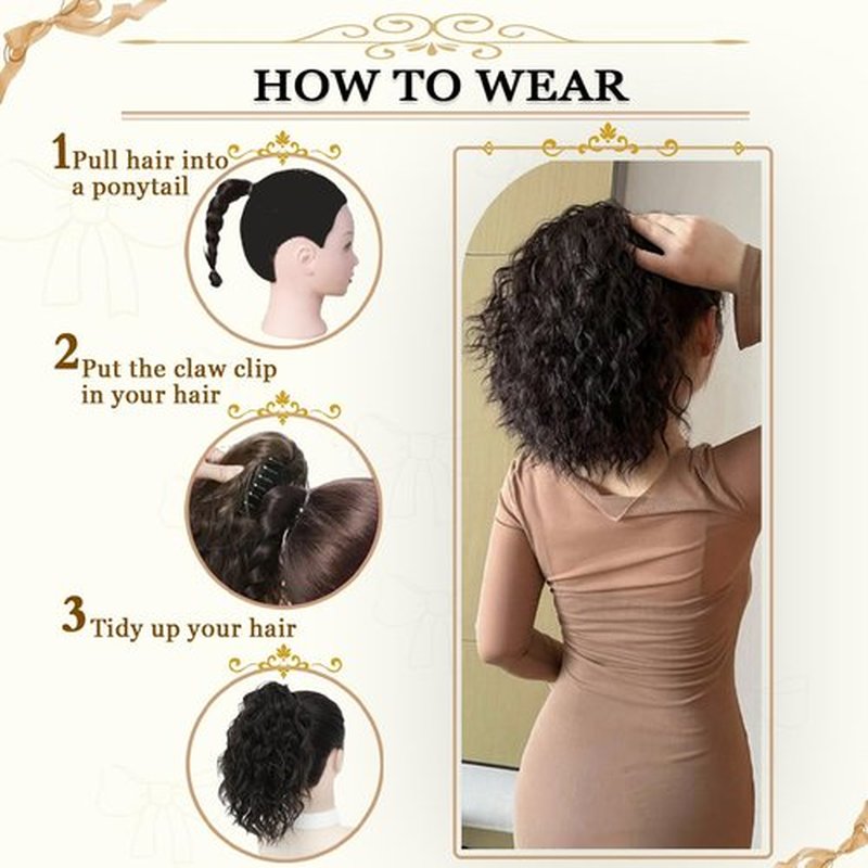 gulagula Ponytail Extension 12 Inch Curly Ponytail Claw Clip on Ponytails for Women Black Ponytail Extension Hair Piece