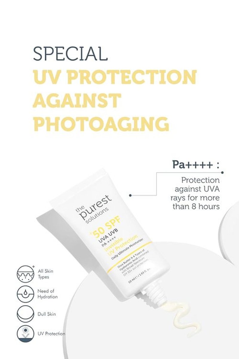 Purest Solutions Invisible UV Protection Daily Moisturizer SPF 50+ | Hydrating Hyaluronic Acid & Shea Butter - Anti-Aging for All Skin Types (1.69 fl. oz)