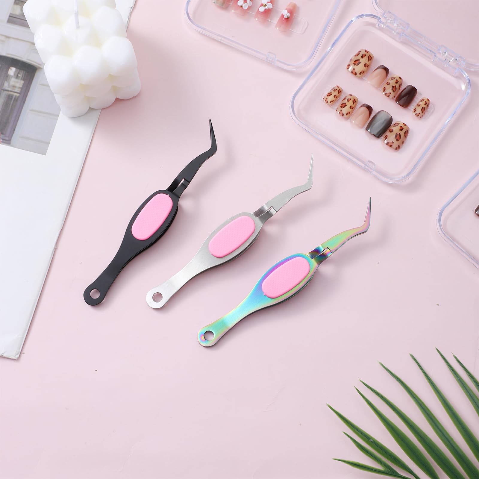 3 Pcs Reverse Tweezers Crafting Tweezers for Stickers Cross Locking Precision Tweezer Stainless Steel Soft Grip Fine Tip Curved Style for DIY Craft Jewelry Eyelash Extensions Nail Beading Tool