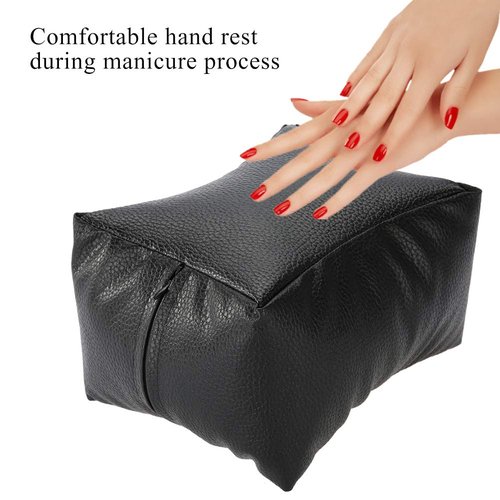 Hand Rest Pillow,Pedicure Foot Rest PU Nail Art Table Hand & Foot Pillow with Soft Fillings for Arm Rest Salon Manicure(Black)