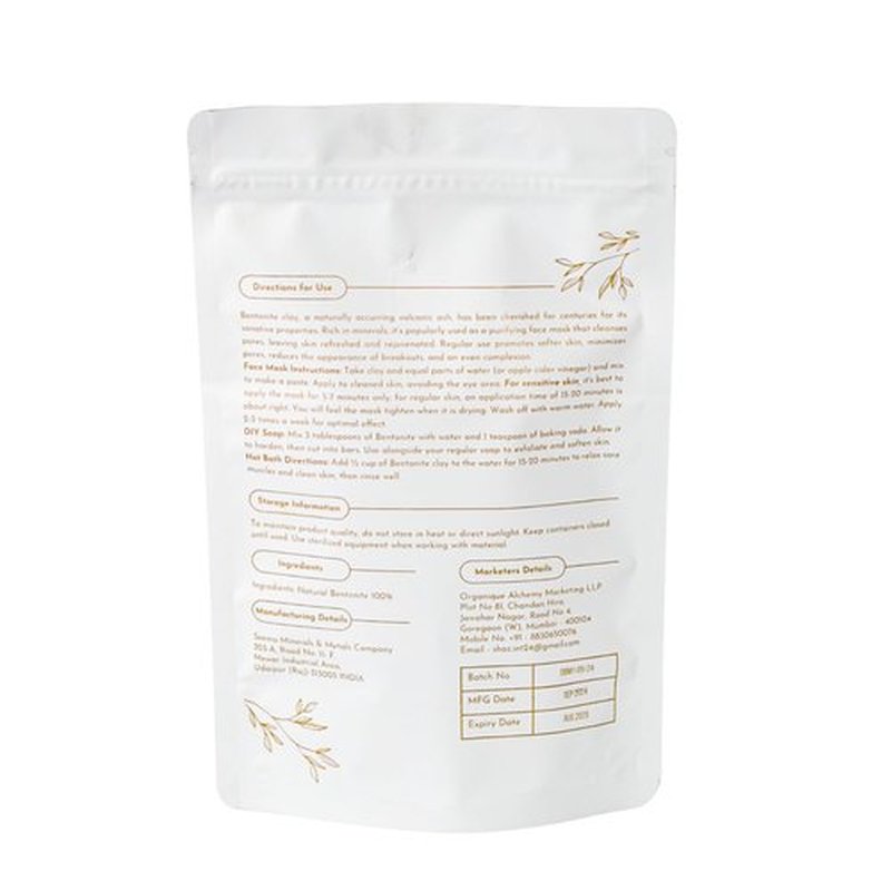 Organique Alchemy - Bentonite Clay Powder For Face, Body & Hair, Deep Pore Cleansing & Detox, Indian Healing Calcium & Sodium Clay, For Masks & Bath 32 oz (920g)