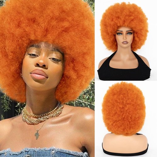 FYIMUYI Afro Wig - Soft 70s For Black Women Short Curly Afro Kinky Wig Large Bouncy And Soft Natural Looking Synthetic Wigs For Daily And Party Halloween Costume Use (#Orange)