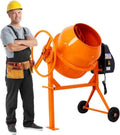 Skiennix 5.0 Cu. Ft Electric Cement Mixer - 650W Heavy-Duty Portable Concrete Mixer with Wheels & Stand, Adjustable Tilt, Orange