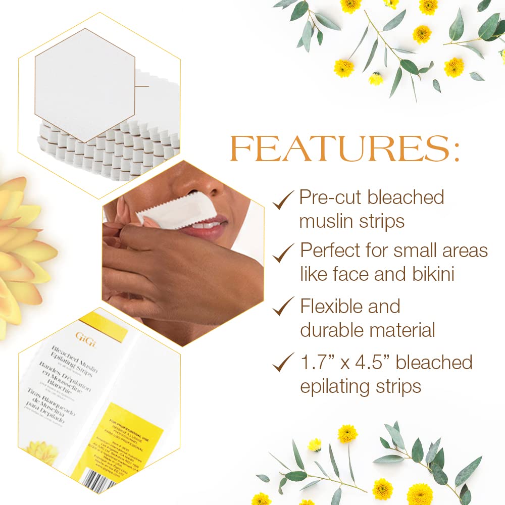 GiGi Bleached Muslin Wax Strips for Waxing – 100 Count Epilating Wax Strips for Hair Removal, Ideal for Facial and Body Waxing, Spa Use
