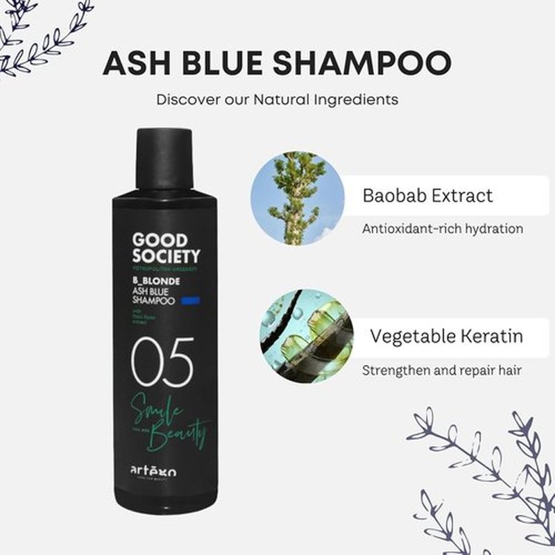 Artègo Good Society B_Blonde Ash Blue Shampoo - Tone Neutralizing Formula for Blonde & Bleached Hair | 8.5 oz
