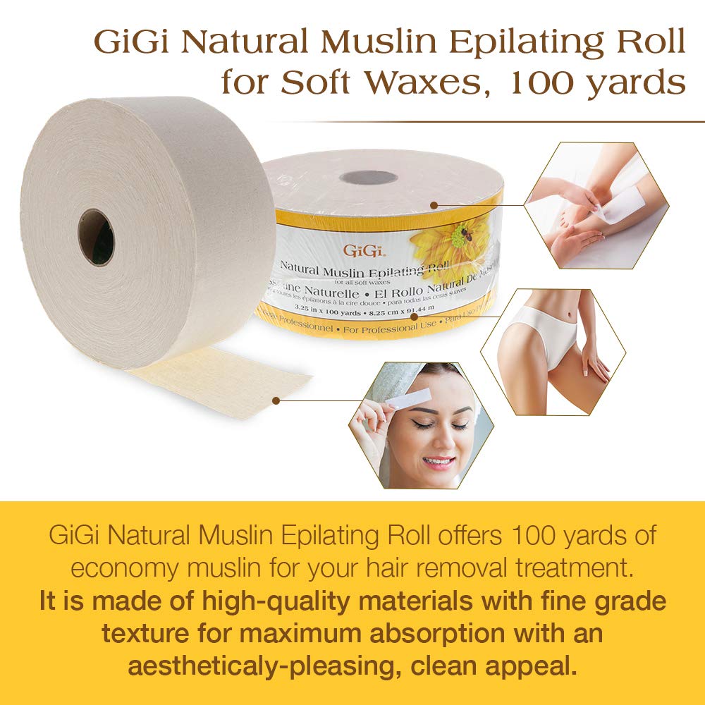 Gigi Epilating Muslin Roll – Wax Strips for Hair Removal, Natural Muslin Wax Roll for Face & Body, 3.25-inch X 100 Yards