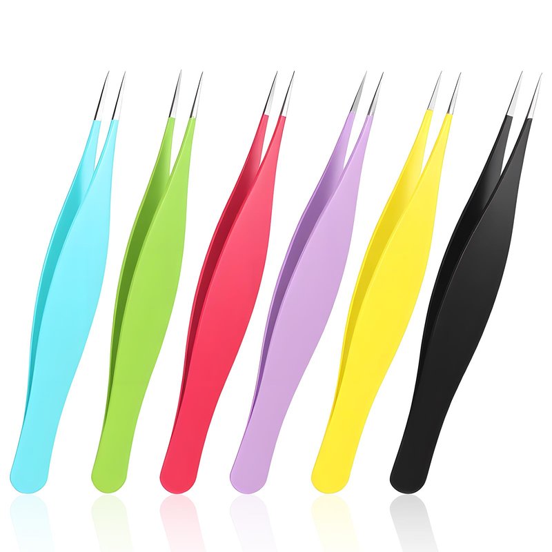 HJZHII 6Pcs Colored Pointy Tweezers, Pointed Tweezers Needle Nose Precision Fine Point Tweezer Pointed Tip Stainless Steel False Eyelash Tweezers For Nose Face Hair Eyebrow Blackhead Remover Women