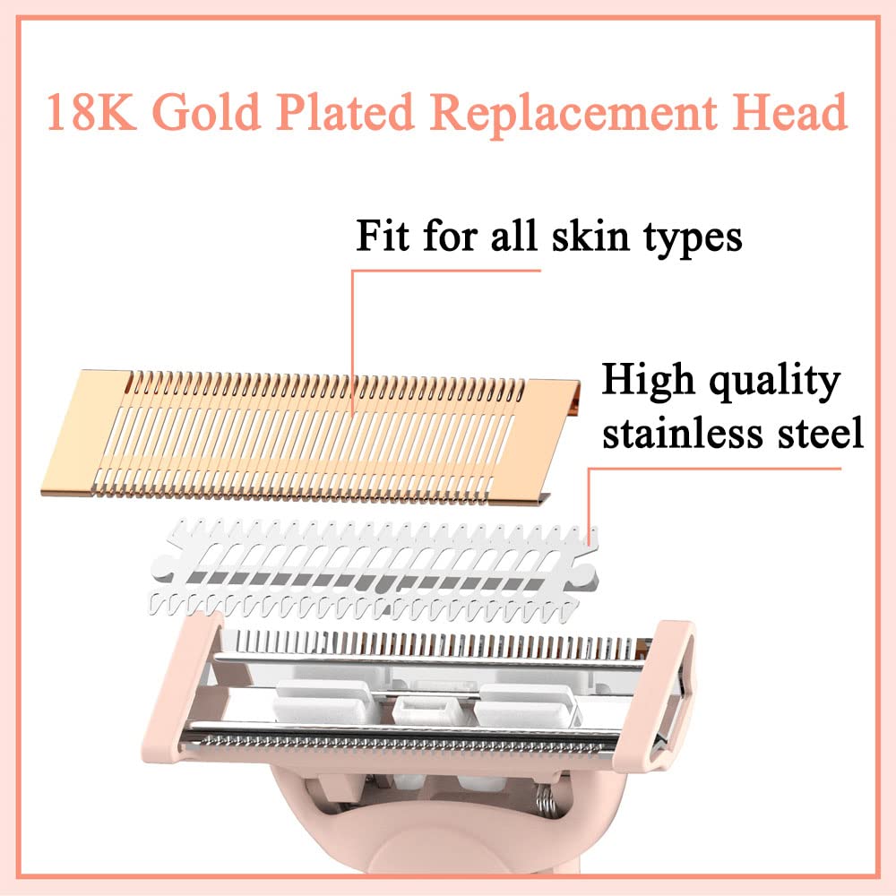 Flawless Nu Razor Replacement Heads, Rose Gold Plated Body With Covers, Compatible Hair Remover Head for Finishing Touch Women's Razor (2 Count)
