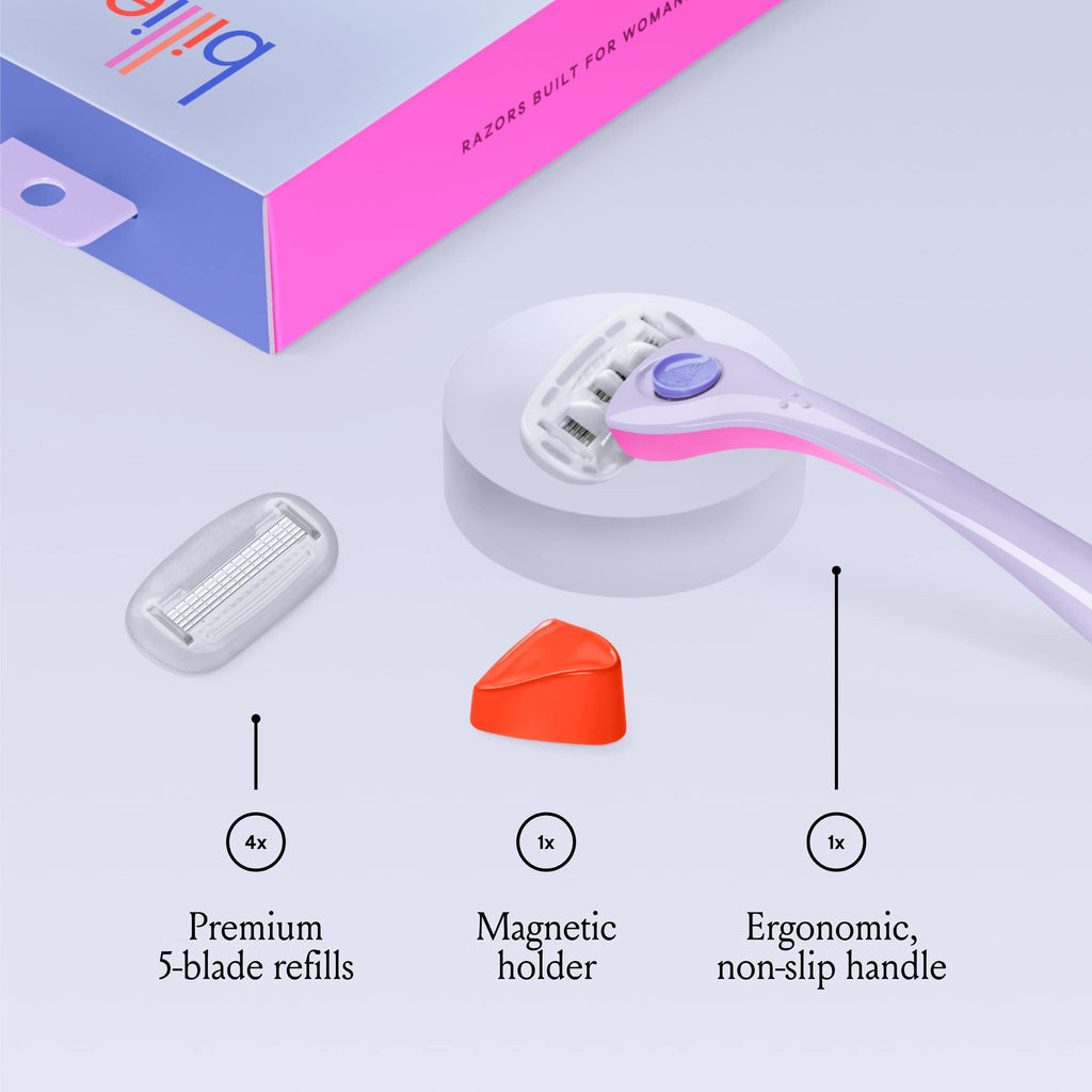 Billie Razors for Women Shave Kit – Women’s Razor + 4 x 5-Blade Razor Refills + Magnetic Holder – DreamPop,(Pack of 12)