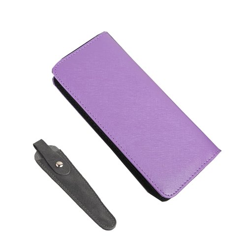 LAKE OF FIRE Scissors Case Featuring a Leather Cover and Zippers for Secure Storage and Enhanced Protection(Purple+Gray)