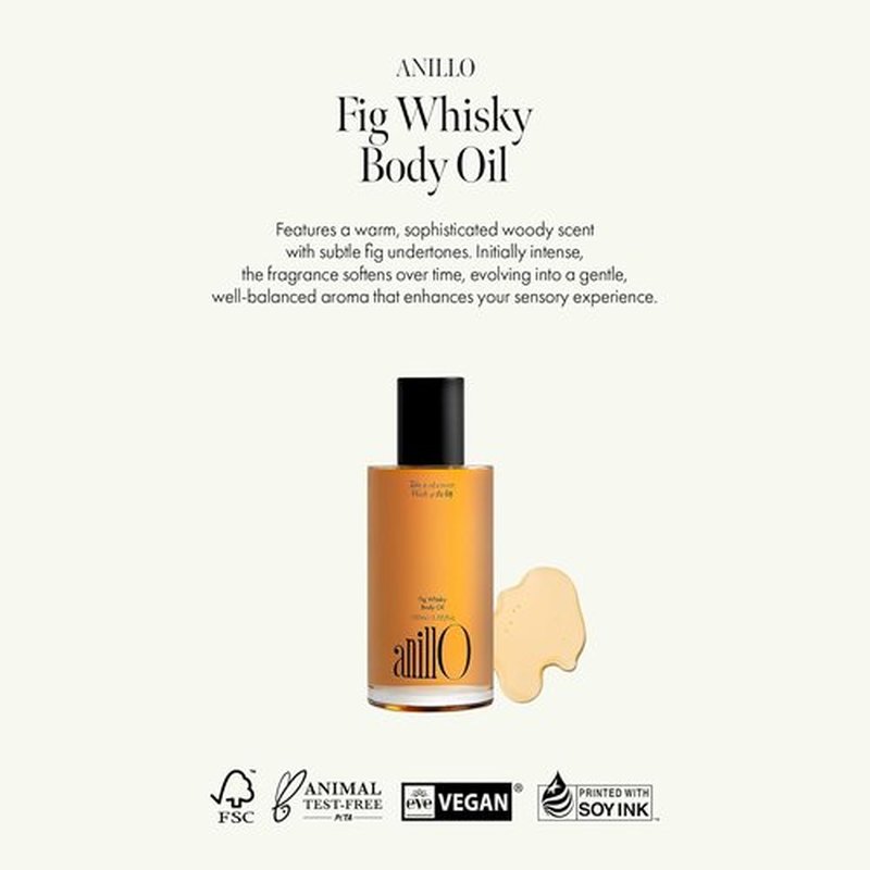 Fig Whisky Hydrating Body Oil - Fast-Absorbing Moisturizer with Fig, Argan & Jojoba Oils | Silky Smooth Glow, 3.38 fl. oz