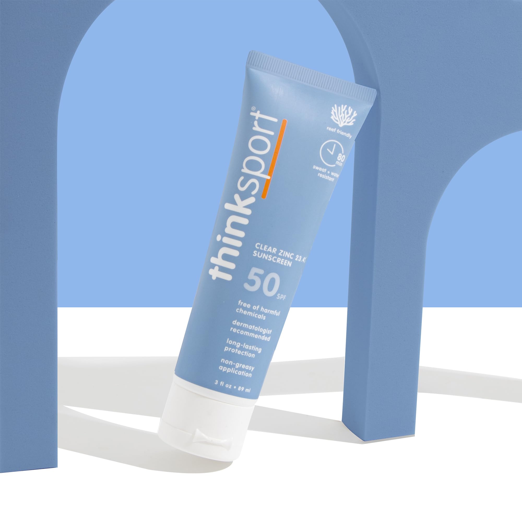 Thinksport SPF 50+ Mineral Sunscreen with Clear Zinc Oxide, 3 Fl Oz – Safe, Natural, Water Resistant, Broad Spectrum UVA/UVB Sun Screen for Sun Protection – Vegan, Reef Safe Sunscreen