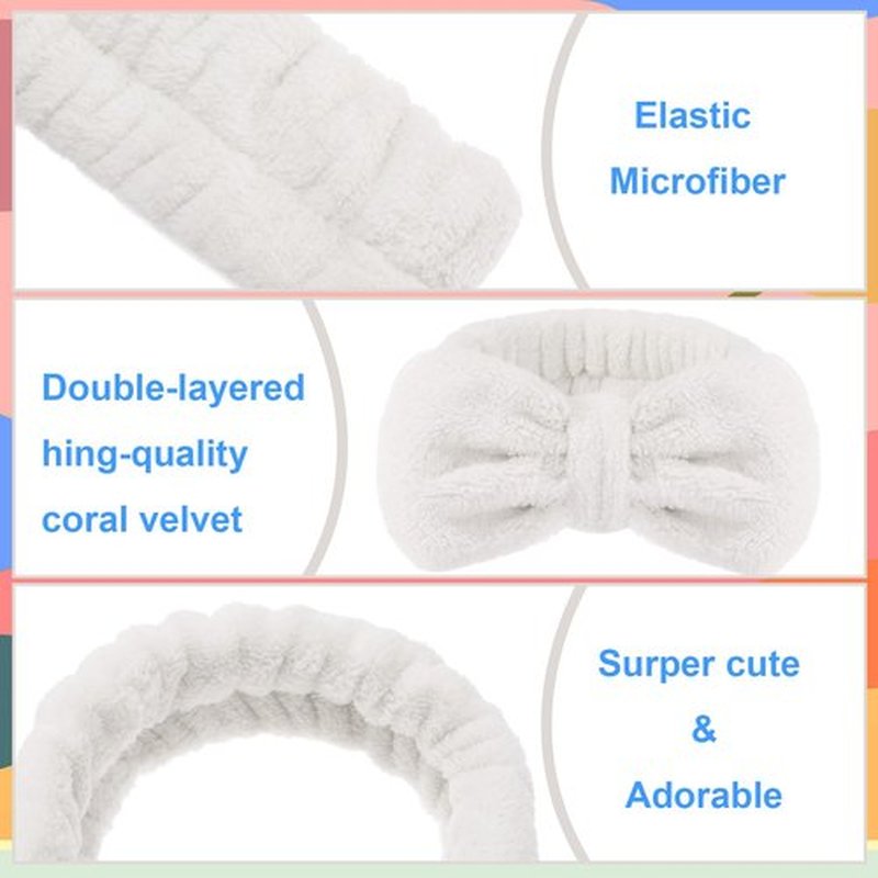 Tigeen 52 Pieces Spa Headband for Washing Face Bulk Soft Coral Fleece Skincare Headband, Bow Makeup Cosmetic Hairband Fluffy Shower Spa Essentials for Girls Women Slumber Supplies(White,Solid Series)