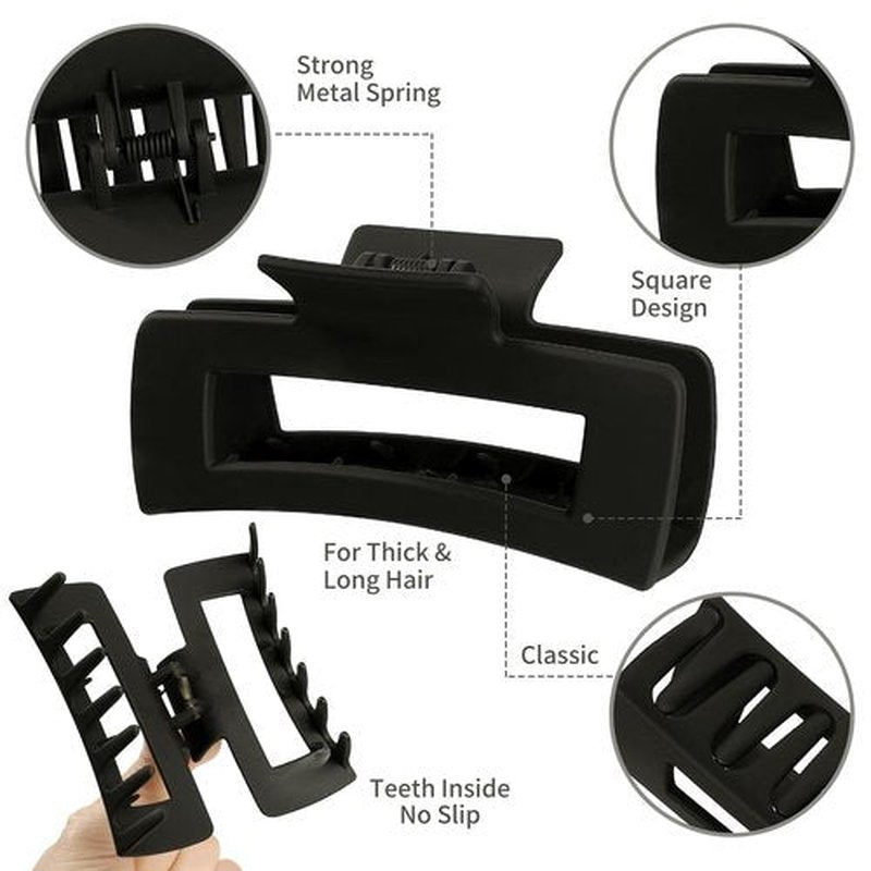 Sisiaipu 4.1 Inch Large Hair Claw Clips 12 Pcs Big Claw for Thick Hair Square Hair Clips Jumbo Jaw Clips Bulk Hair Accessories for women and Girls (Black)