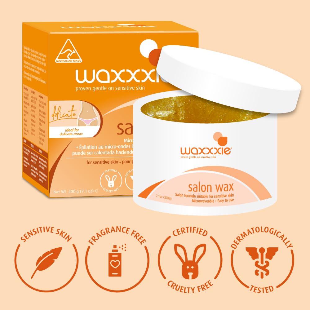 Waxxxie Salon Wax 6.7 fl oz Microwaveable Peel Off Hard Wax, Spatula Incl
