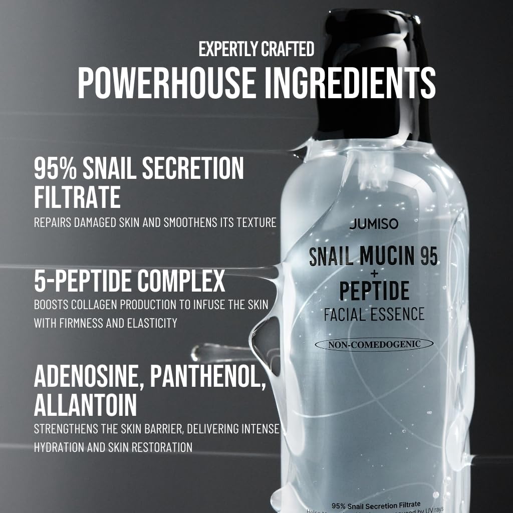 Snail Mucin 95 + Peptide Essence - Advanced Skin Repair Serum for Acne-Prone & Sun-Damaged Skin, Non-Comedogenic Facial Moisturizer with 5-Peptide Complex, Fragrance-Free, Slow-Aging, 4.73 fl.oz.