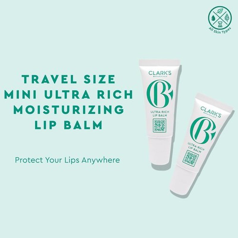 Clark's Botanicals Mini Ultra Rich Lip Balm - Plumping Moisturizer with Collagen & Shea | Mango & Avocado Butter, 0.14 fl oz (Pack of 2)