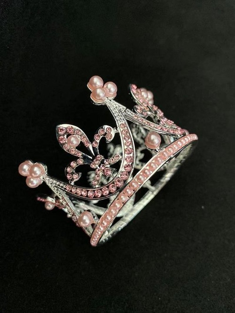 Round Mini Rhinestone Pearl Crown Princess Pink Crown Party HatPhoto Prop