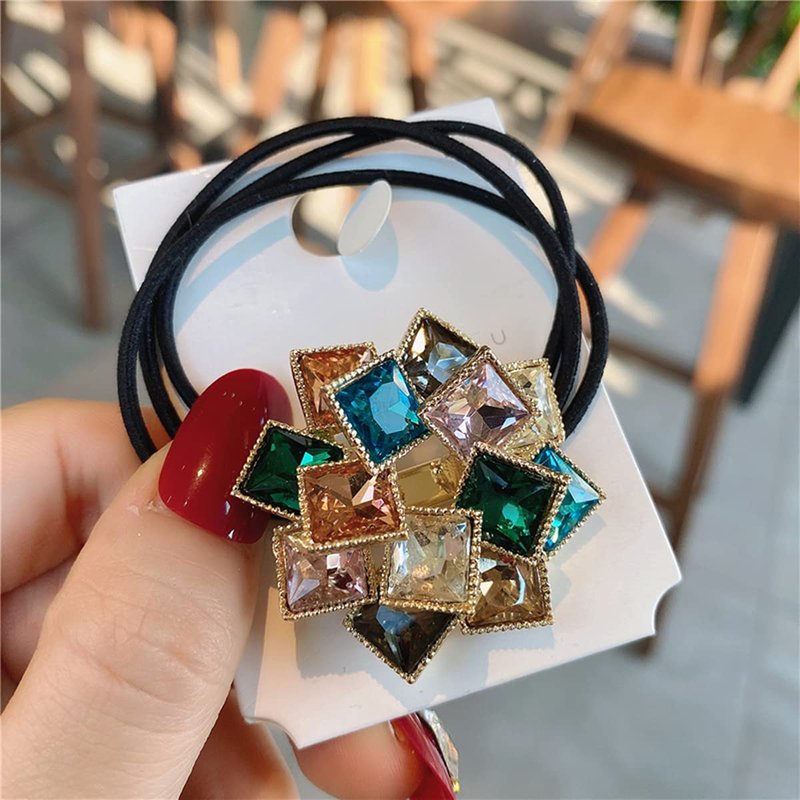 Xiwstar 4Pcs Elegant Women Girls Hair Scrunchies Headband Crystal Rhinestone Hair Bands Ties Accessories Ponytail Holder