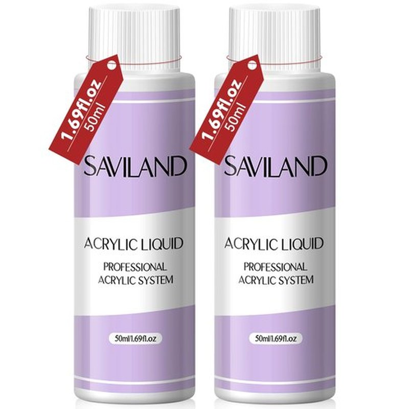Saviland Professional Acrylic Liquid Monomer Set - (100ML, Pack of 2), Non-Yellowing, Medium Time Drying Liquid Monomer - Monomer for Extension & Carving