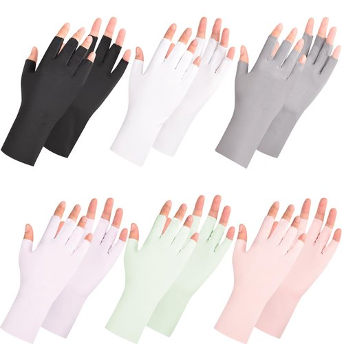 eggigi 6 Pairs UPF 50+ UV Protection Half-Finger Gloves - Touchscreen Gel Nail Manicure Gloves for Women, 6-Color Breathable Skin Care Gloves