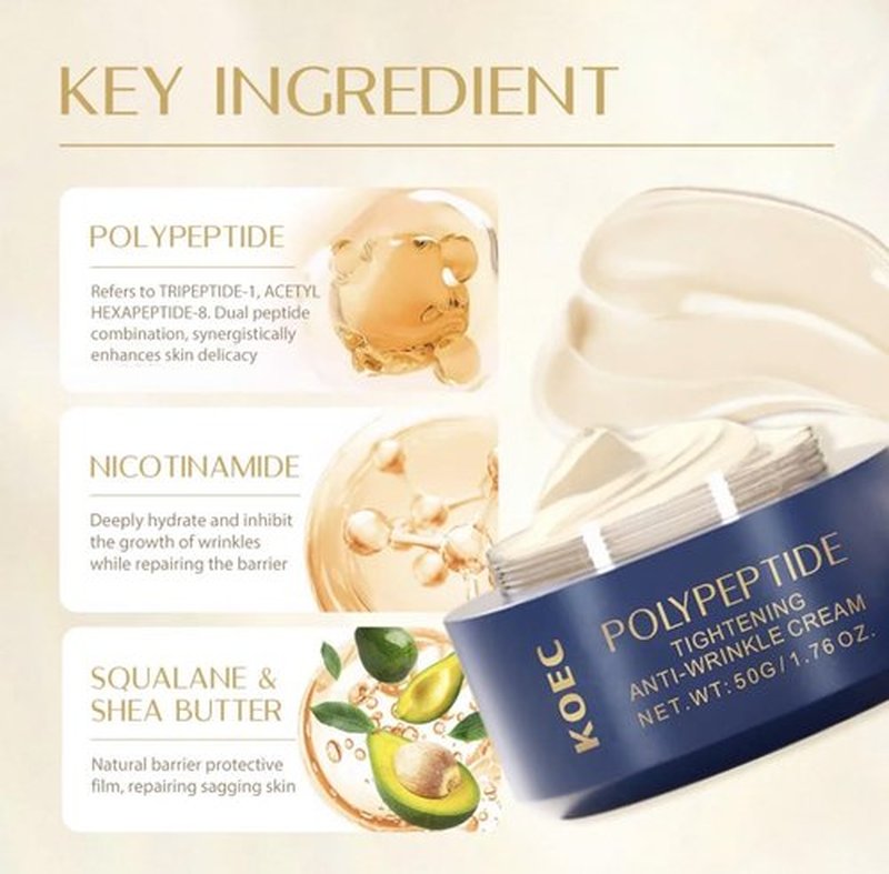 KOEC Anti-Wrinkle Face Cream - Tripeptide-1 & Squalane for Tightening | 1.76 oz