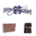 Siluannan Crystal Flower Hair Barrette, Purple Rhinestone Bow Design, Silver Metal Hair Clip with Gift Box and hair accessories for women or hair barrettes for women.