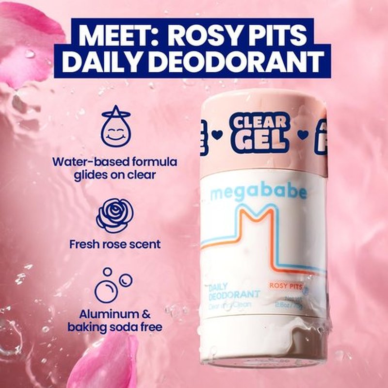 Megababe Rosy Pits Daily Deodorant - Aluminum-Free, Clear & Clean Formula | 2.6 oz (Pack of 2)