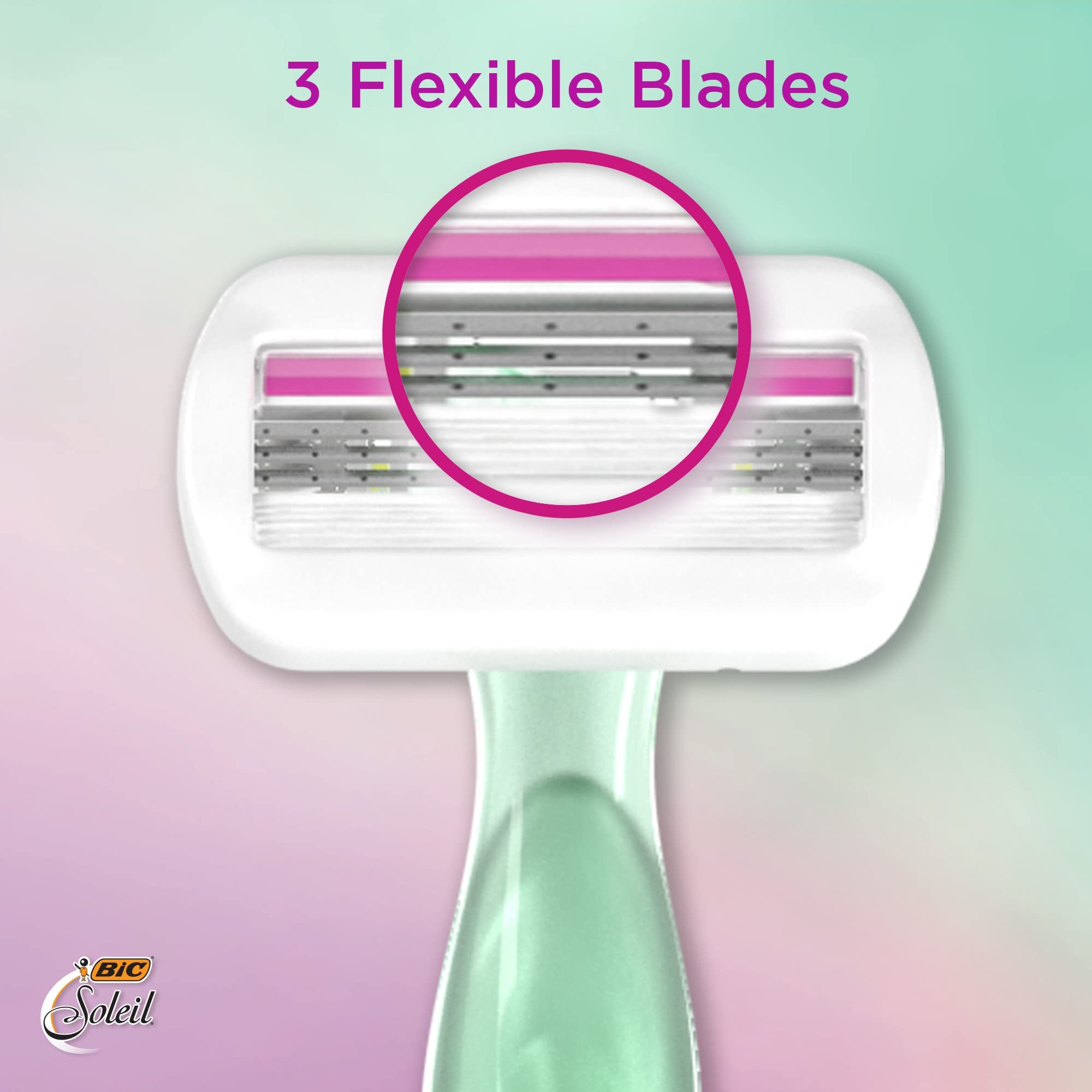 BIC Soleil Sensitive Women's Disposable Razors, 3 Blades With Moisture Strip For a Silky Smooth Shave, 6 Piece Razor Set