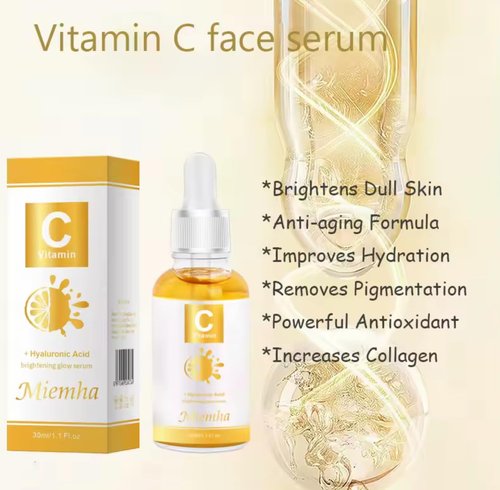 Regine Switzerland Vitamin C Brightening Serum - Glow Enhancing with Hyaluronic Acid, 1.1 Fl Oz