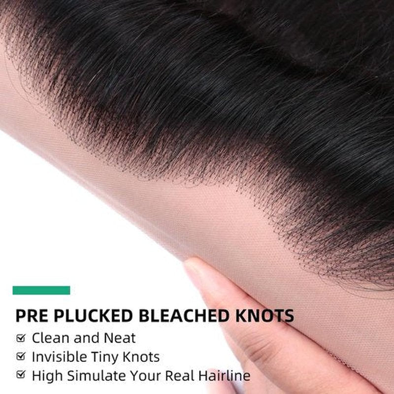 13x6 Full Lace Frontal Closure Invisible HD Transparent Swiss Lace Closure Pre Plucked Bleached Knots with Baby Hair 12A Grade Brazilian Virgin Straight Human Hair Frontal Free Part 16 Inch