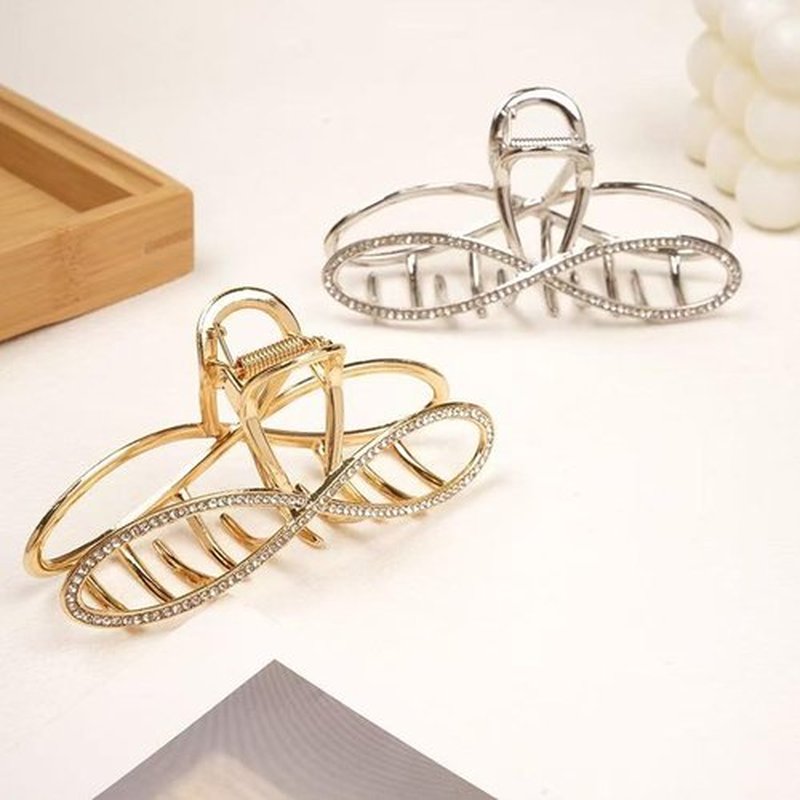 2-Pack Rhinestones Hair Claw Clip for Women, Large Rhinestone and Silver Hair Claw Clips for Wedding Grils Gold Fancy Bow Shaped Claw Clip