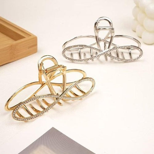 2-Pack Rhinestones Hair Claw Clip for Women, Large Rhinestone and Silver Hair Claw Clips for Wedding Grils Gold Fancy Bow Shaped Claw Clip