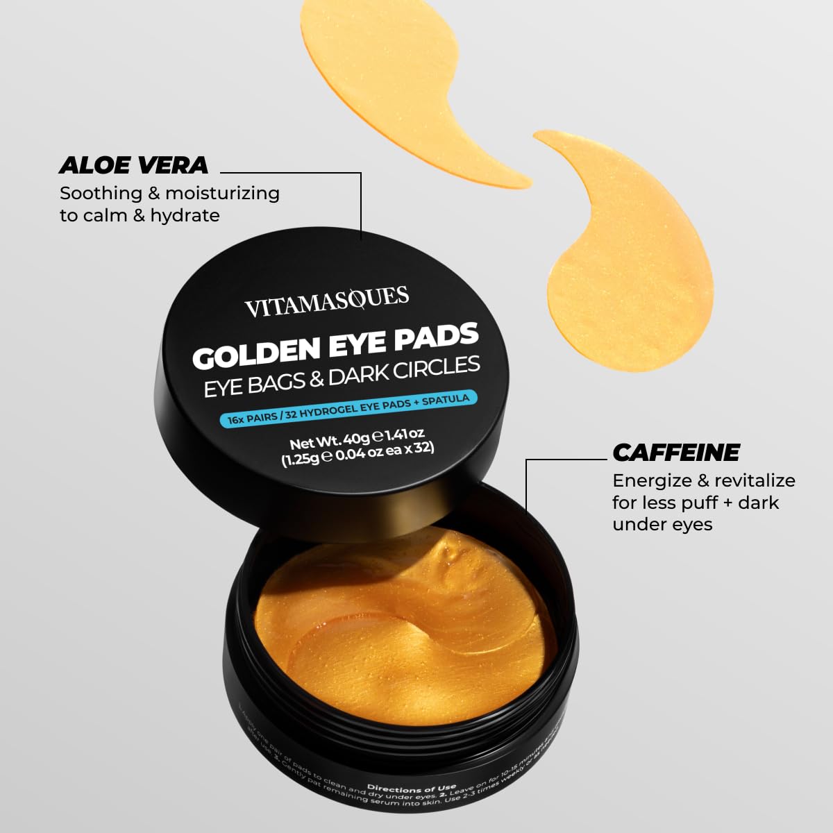 Vitamasques Golden Hydrogel Eye Pads For Puffy Eyes & Dark Circles – Refresh in 15 minutes - Formulated in Korea - 32 Pairs / 64 HydroGel Eye Pads