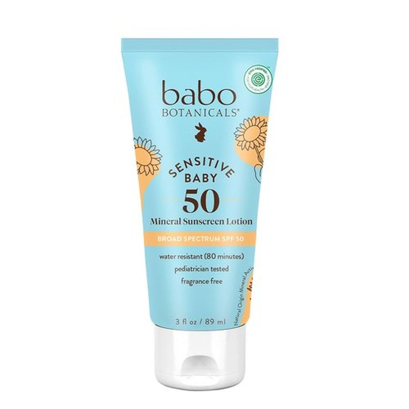 Babo Botanicals Mineral Sunscreen Lotion SPF 50 - Natural Zinc Oxide - Fragrance-Free & Water-Resistant for Babies & Kids