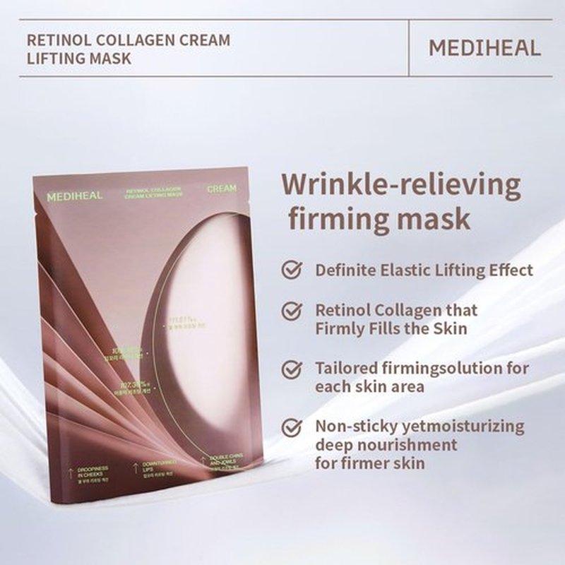Mediheal Retinol Collagen Cream Lifting Mask | Anti-Aging V-Line Treatment (10 Counts) - Reduces Fine Lines & Wrinkles