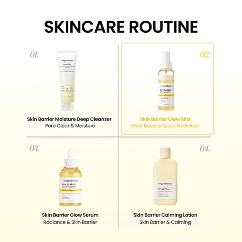 ONGREDIENTS Skin Barrier Glow Mist, Dual-Layer Facial Mist, 98% Pure Glutathione, Multi-Peptide, Centella, Ultra-Fine Spray, Cooling, Dry and Sensitive Skin, Korean Skin Care, 3.38 fl. oz. / 100ml