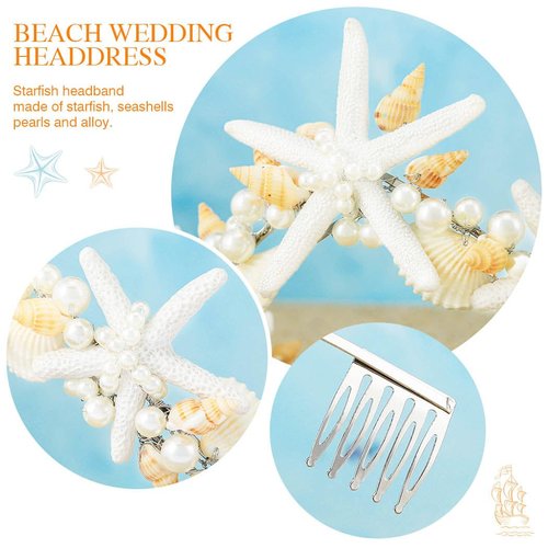 Catery Seashell Crown Starfish Headbands Pearl Mermaid Headpiece Beach Wedding Hair Accessories for Women