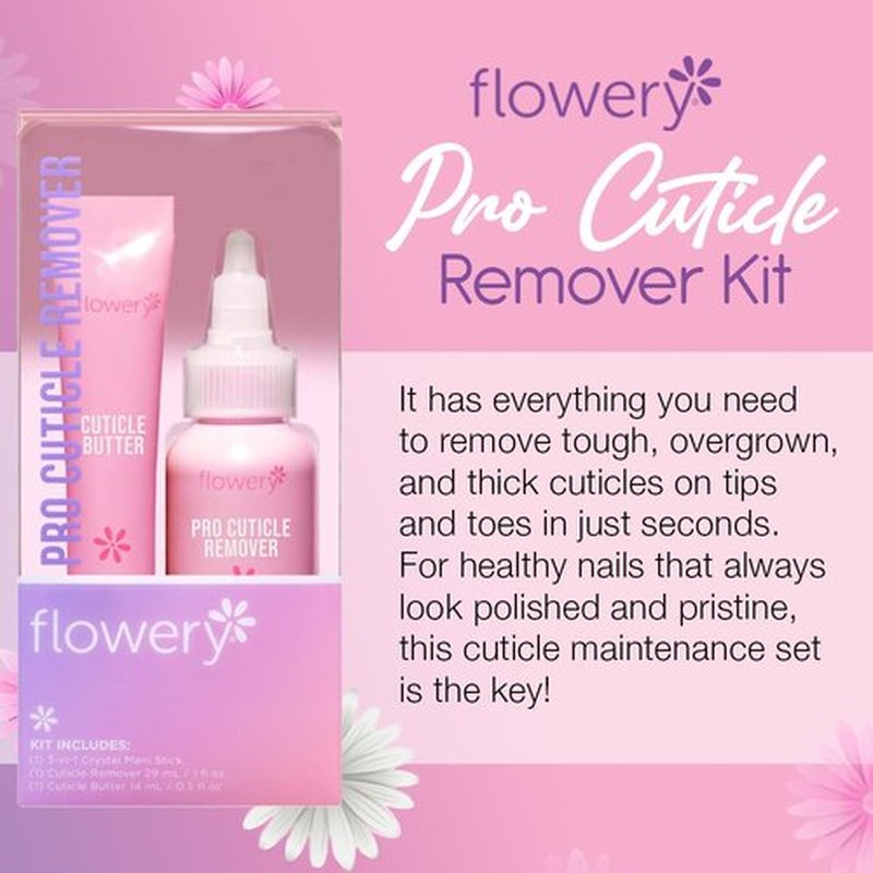Flowery Pro Cuticle Kit, with Cuticle Butter and Pro Cuticle Remover, 2-Piece Set, 1-Pack