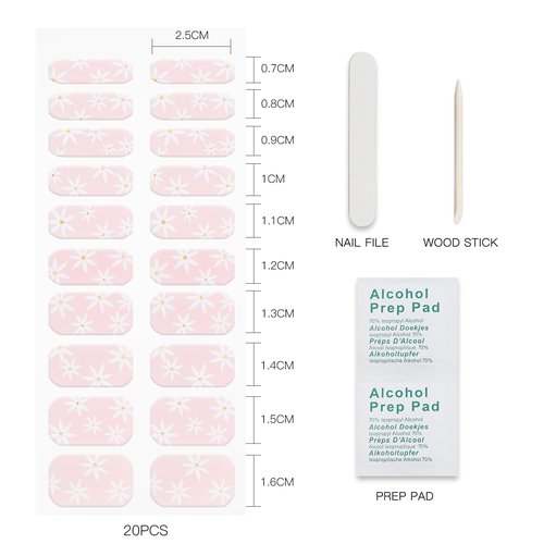 JMEOWIO Gel Nail Stickers Cream Pink White Flower Semi Cured Gel Nail Strips Wraps UV/LED Nails Art Design Decoration Accessories