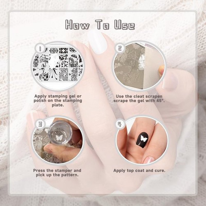 Beauty Leader 10PCS Nail Art Stamping Template Mix Design Image Plates With White Plastic Plate Holder+1 Pcs Square Rubber Stamper DIY Nail Art Image Stamp Plate