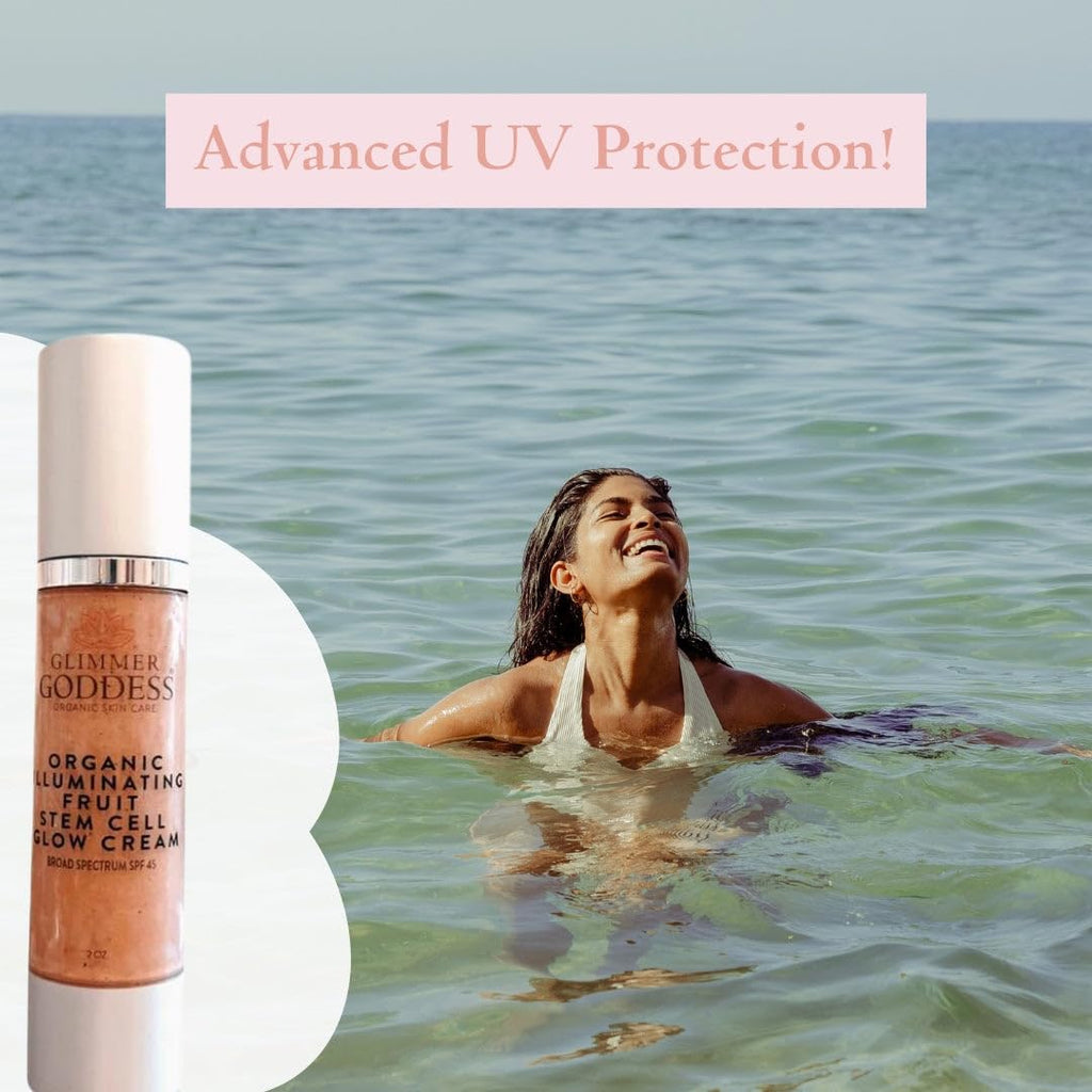 Glimmer Goddess Organic Illuminating Fruit Stem Cell Glow CC Cream SPF 45 - Skin Moisturizer with Anti-Aging, Nourishing Pearls, Vegan, Reef-Safe, Dry Skin, ROSE GOLD GLOW 2 oz