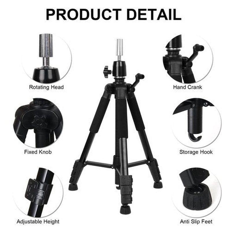 NomadSphere Wig Stand Tripod with Non-Slip Base 62 Inch Adjustable Metal Mannequin Head Stand with Hook, Heavy Duty Manikin Head Tripod for Making, Display, Training (Mannequin Head Not Included)