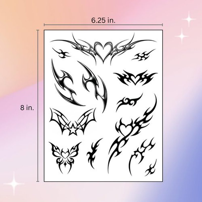 Pixel Hearts Edgy Y2K Temporary Tattoos | CyberSigilism Tramp Stamps | Realistic Waterproof Fake Tats | Festival, Bachelorette, Halloween, Birthday Favors, Accessories