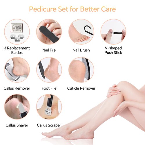 Electric Foot Callus Remover Rechargeable - 12 in 1 Pedicure Kit with 3 Rollers, Portable Foot File Scrubber for Dead Skin Removal, Waterproof & Painless, Home Foot Care Tool (Black)