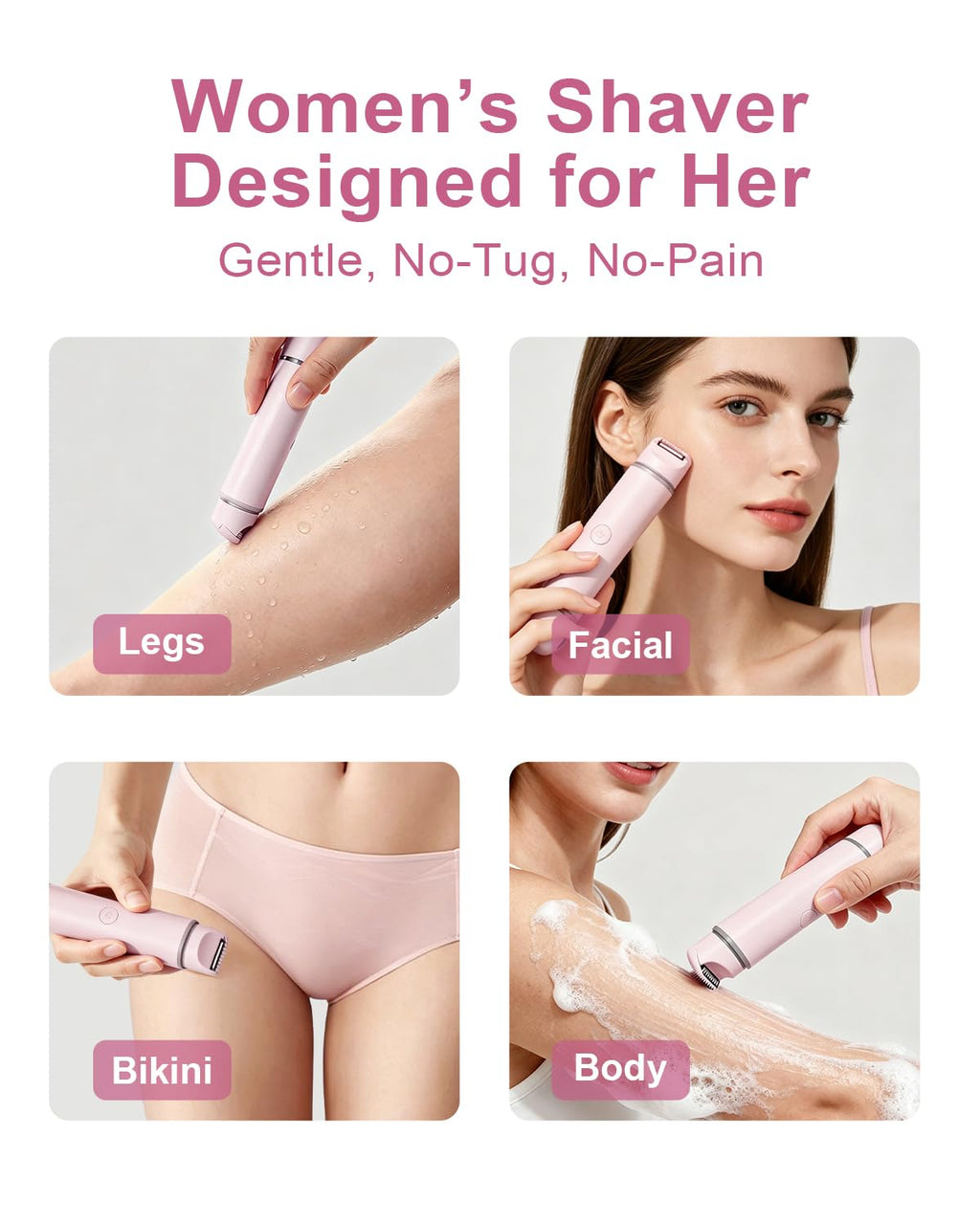 Unimiko 2-in-1 Bikini Trimmer for Women – Electric Shaver for Women, Womens Electric Razor & Trimmer for Sensitive Skin, Adjustable Comb, 100% Waterproof, Portable, USB Charge, Painless (Pink)