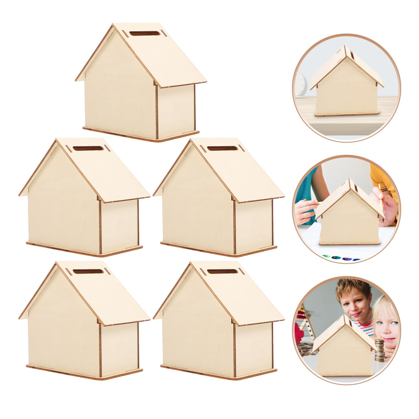 Angoily 20 Pcs DIY Piggy Bank Kids Unfinished Wood House Piggy Bank Coin Saving Box Change Container Craft Kit for Children to Decorate Doodle and Save Coins 4.13 X 8.66 X 3.93 in
