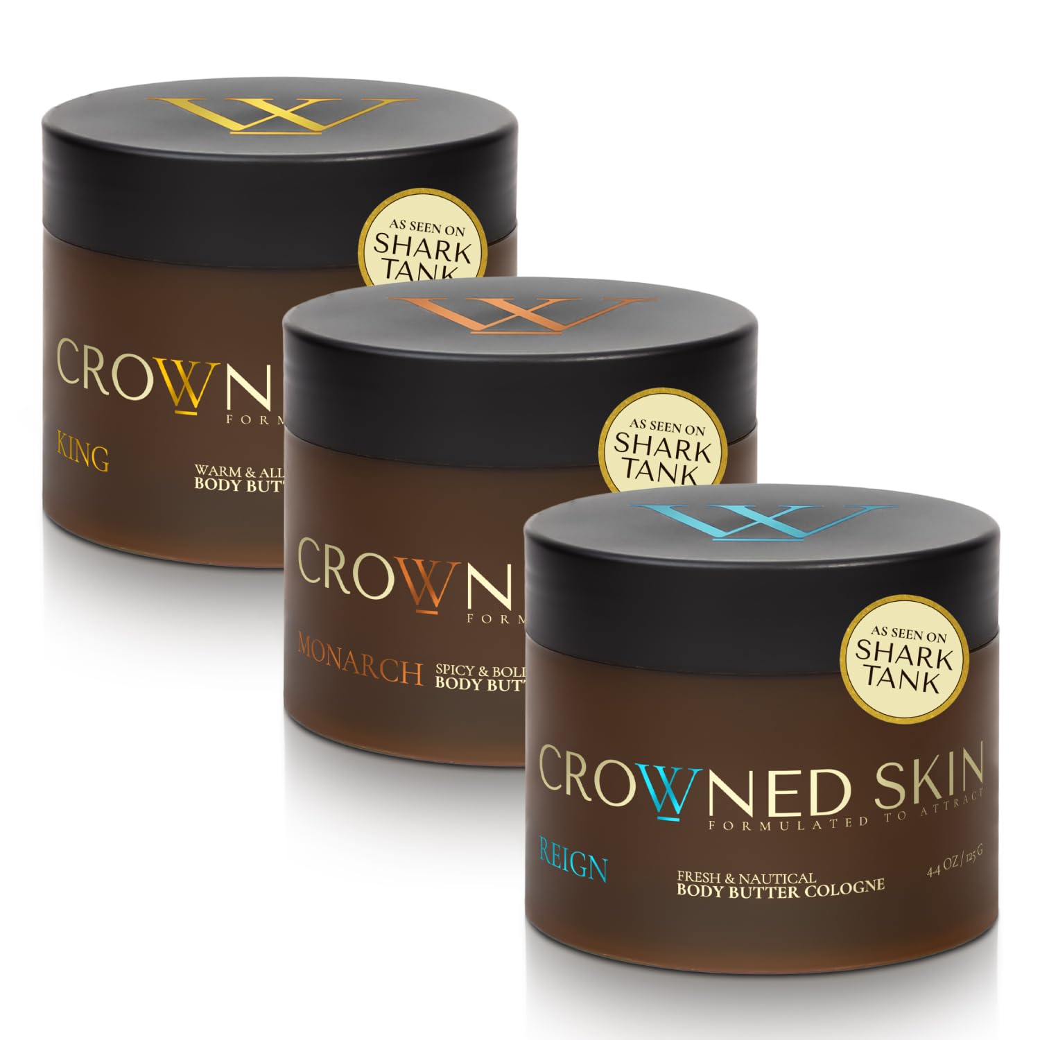 Crowned Skin Reign, King, and Monarch Body Butter Cologne Bundle | As Seen On Shark Tank | Skin Care Set with Warm, Nautical, & Spicy Scents | Natural Shea & Mango Butters | All-Day Fragrance